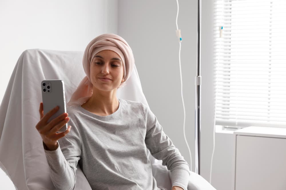 girl takes selfie during chemotherapy