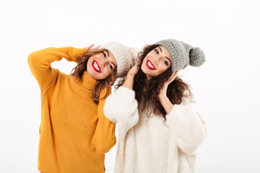 two girls sheltered from the cold