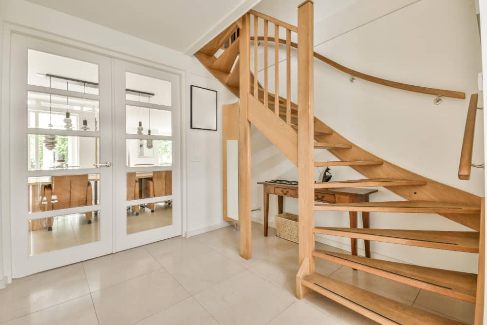 an indoor wooden staircase