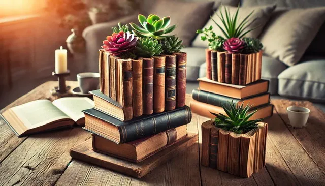 Read more about the article Upcycling Old Books into Home Decor: Creative DIY Book Planters and More